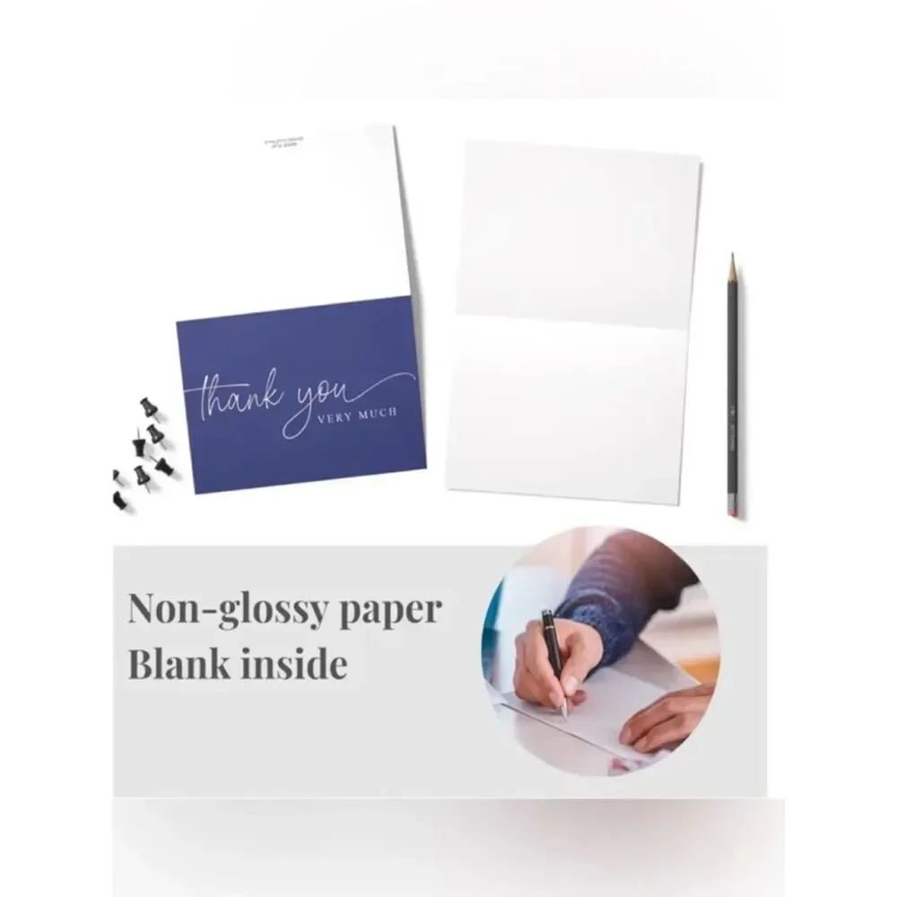 Navy Thank You Cards-White Script Pack Folded Notes